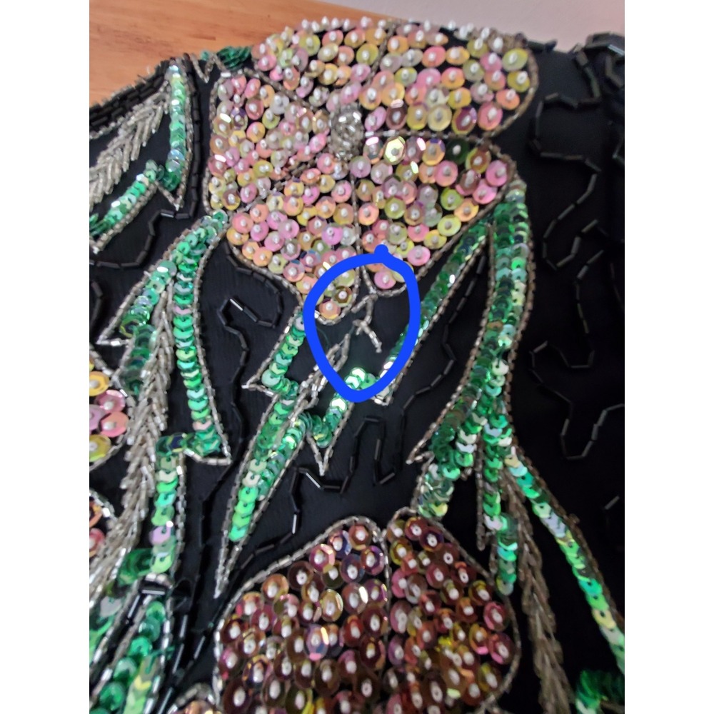 Vintage Scala Silk Beaded Sequin Floral Dark Romantic Glam Hollywood 80's Party - Picture 14 of 14